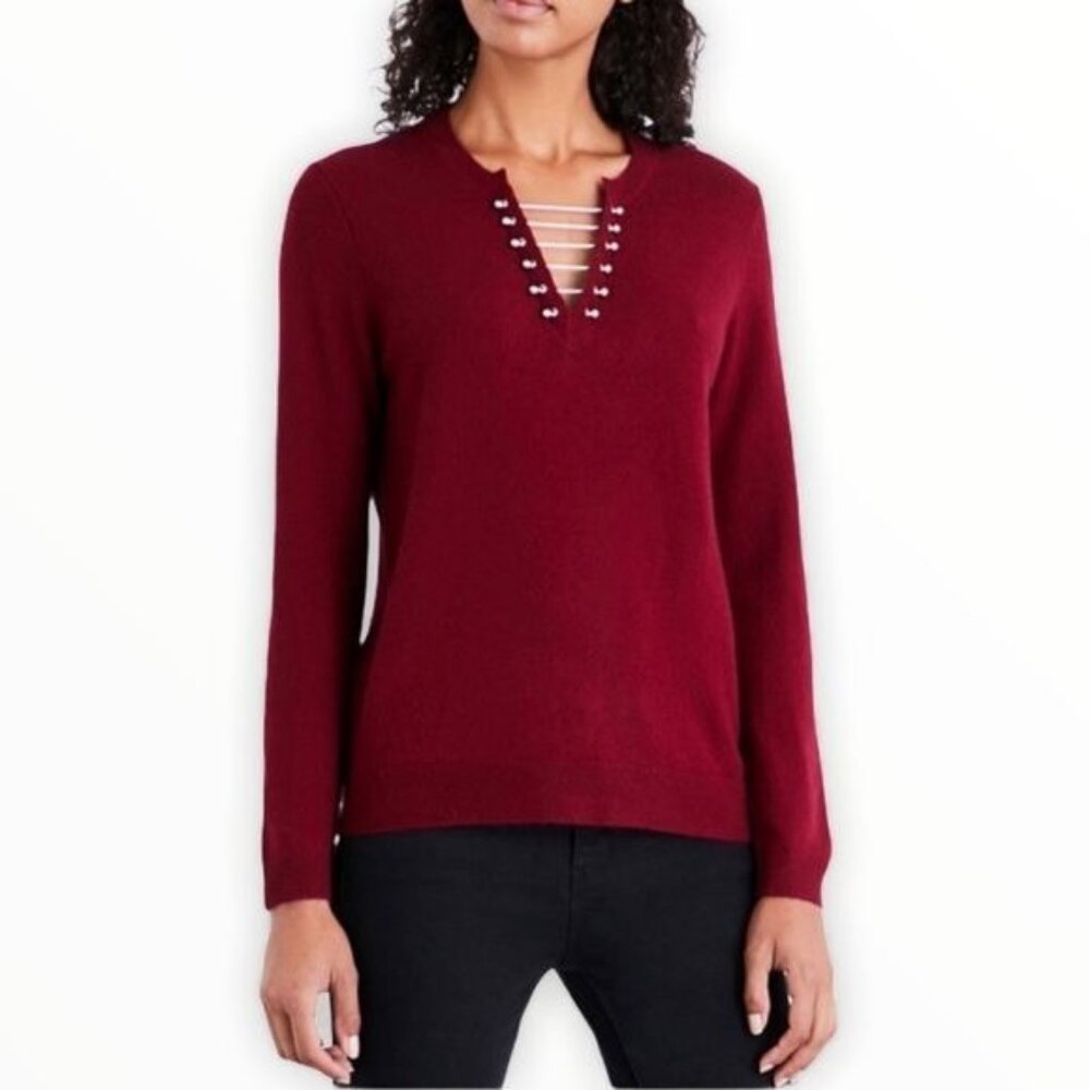 The Kooples Cashmere and Wool V-Neck Sweater 3 M/L Bar Hardware Goth Punk M L
